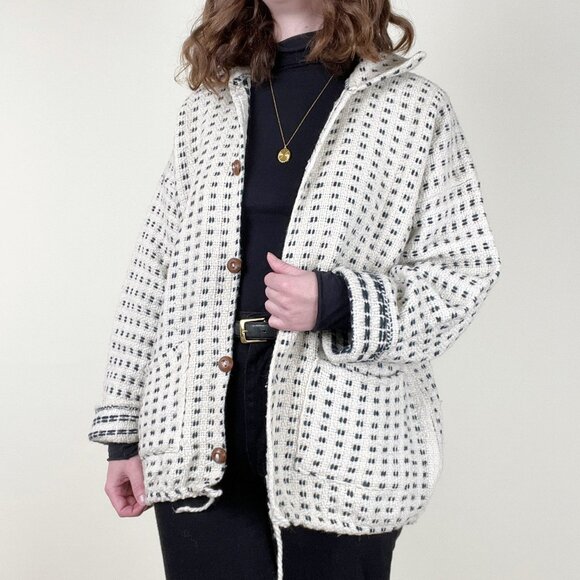 Vintage Handmade Woven Knit Oversized Shacket Boyfriend Coat Jacket Cardigan - Picture 4 of 6